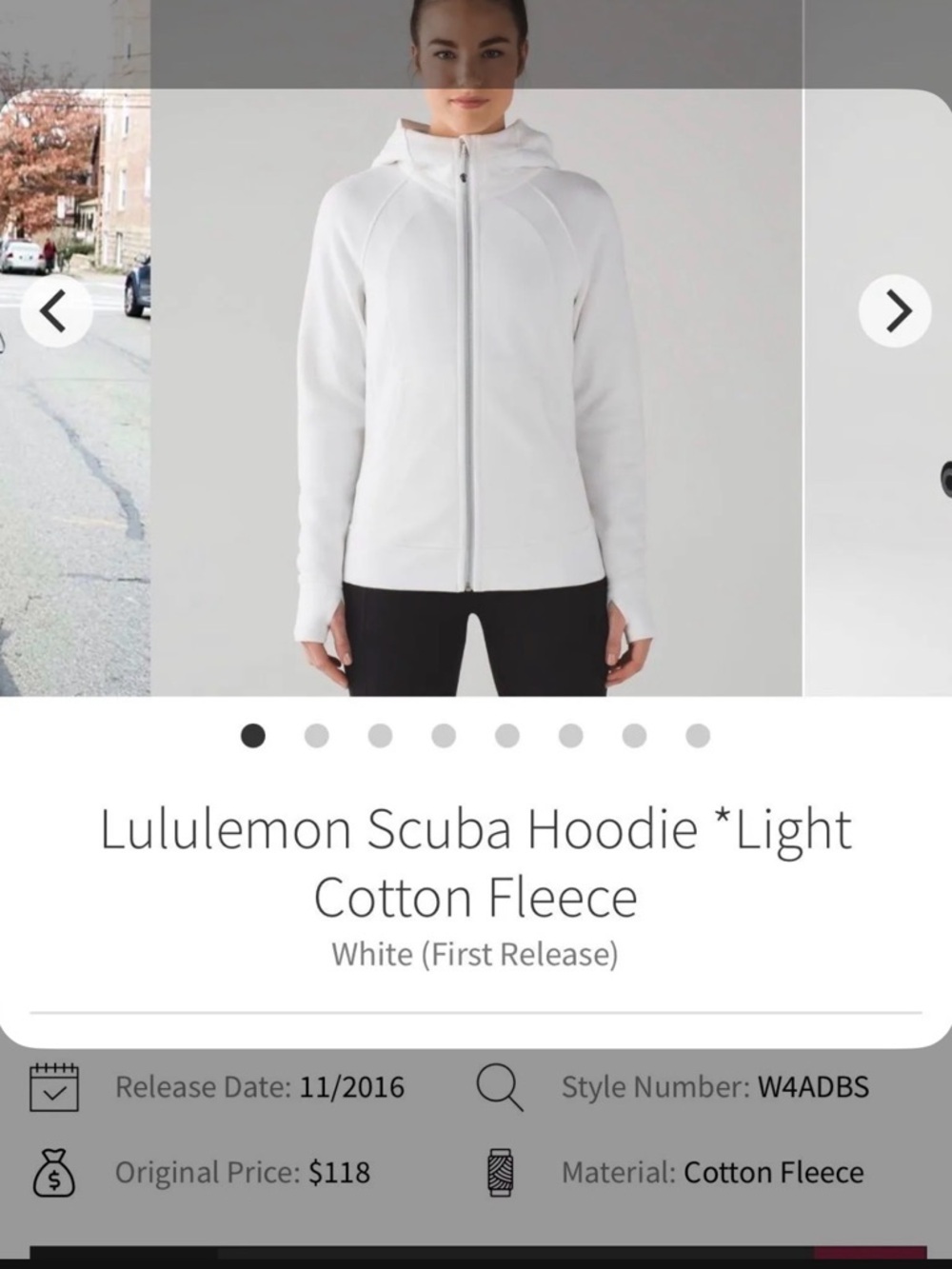 Lululemon White Scuba Hoodie - Full Zip Full length!! Size 4